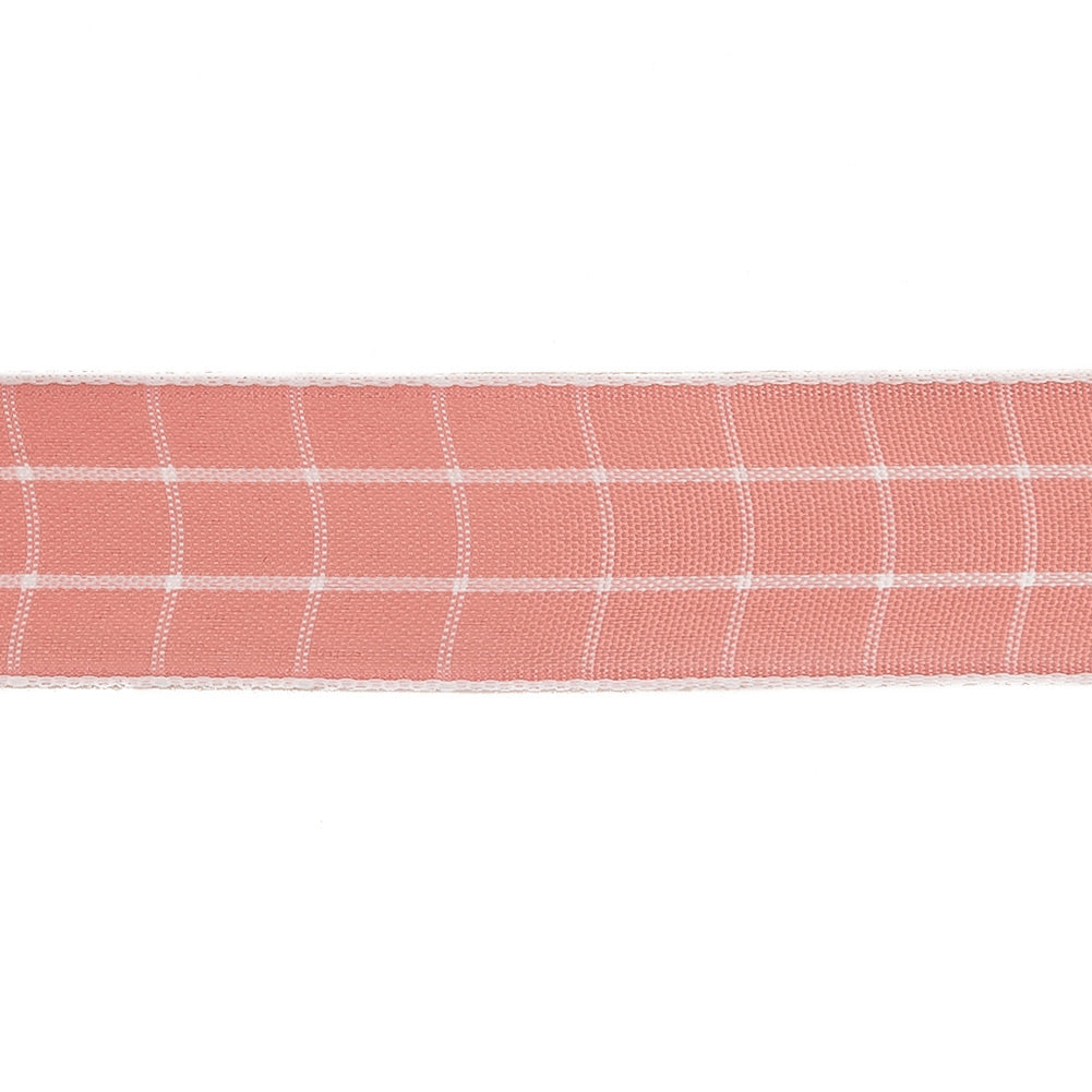 Pink Icing and White Windowpane Check Woven Ribbon - 1