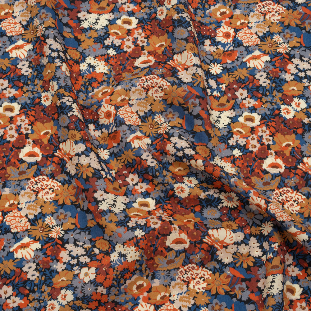 Liberty Fabrics Tana Lawn® - Thorpe Red Burgundy - Dark Red, Orange and Blue Dense Floral - Joann Fabrics