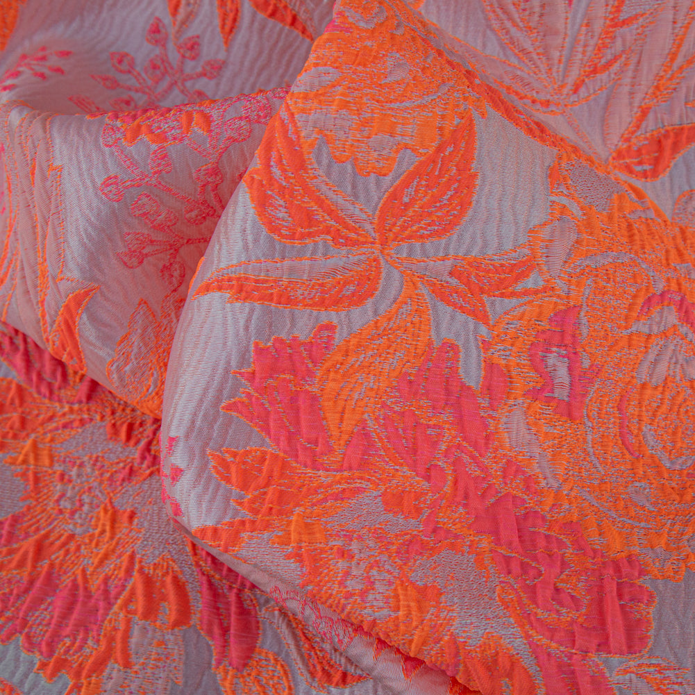 Neon Shocking Orange and Rose Water Foliage Luxury Brocade - Joann Fabrics