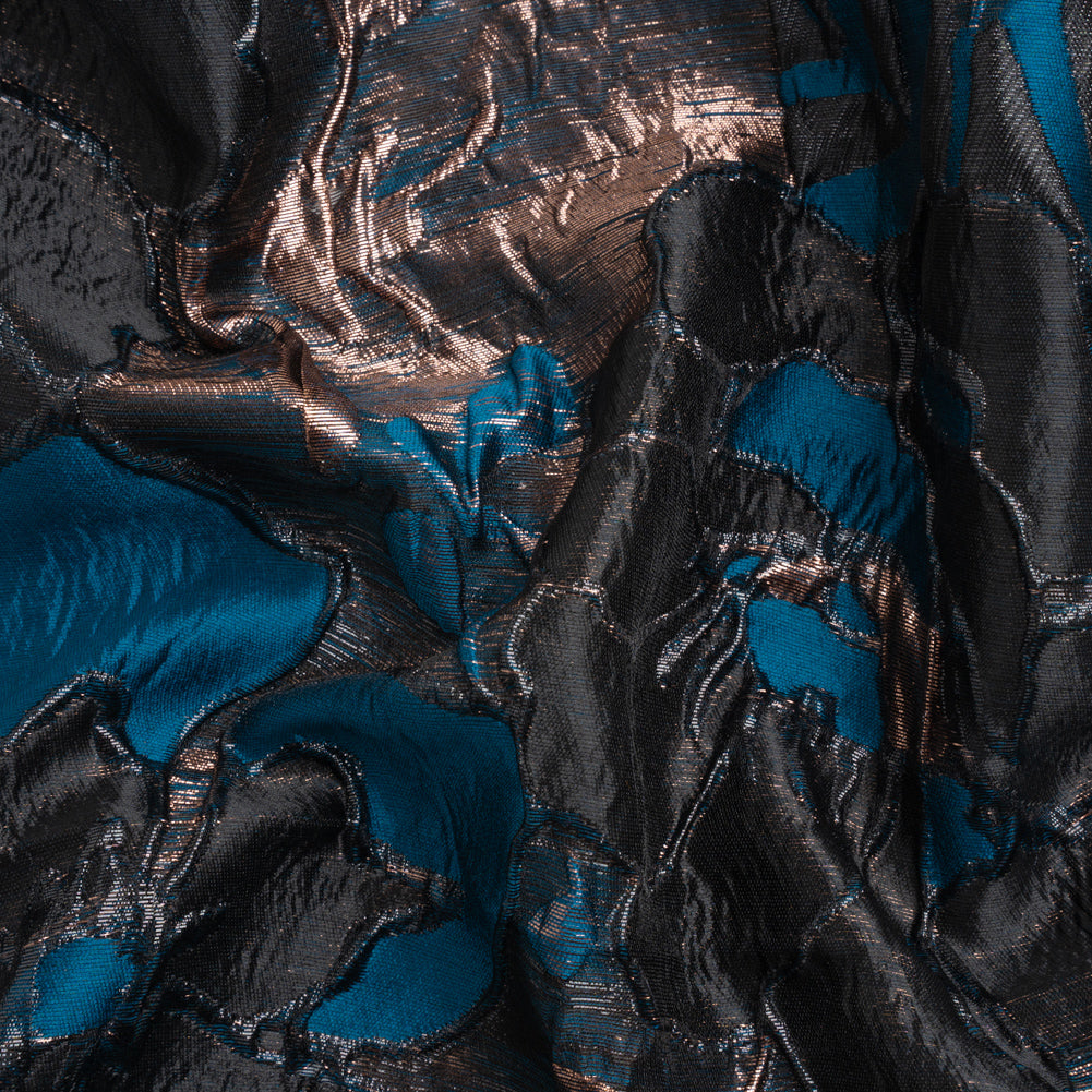 Metallic Copper, Black and Teal Floral Luxury Brocade - Joann Fabrics