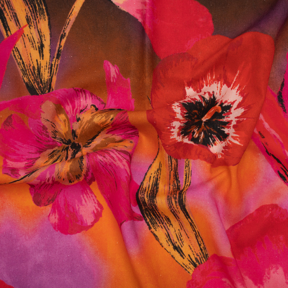 Linen and Rayon Woven - Magenta, Scarlet and Brown Big Painterly Flowers - Mood Exclusive Poppy Panorama Print - Joann Fabrics