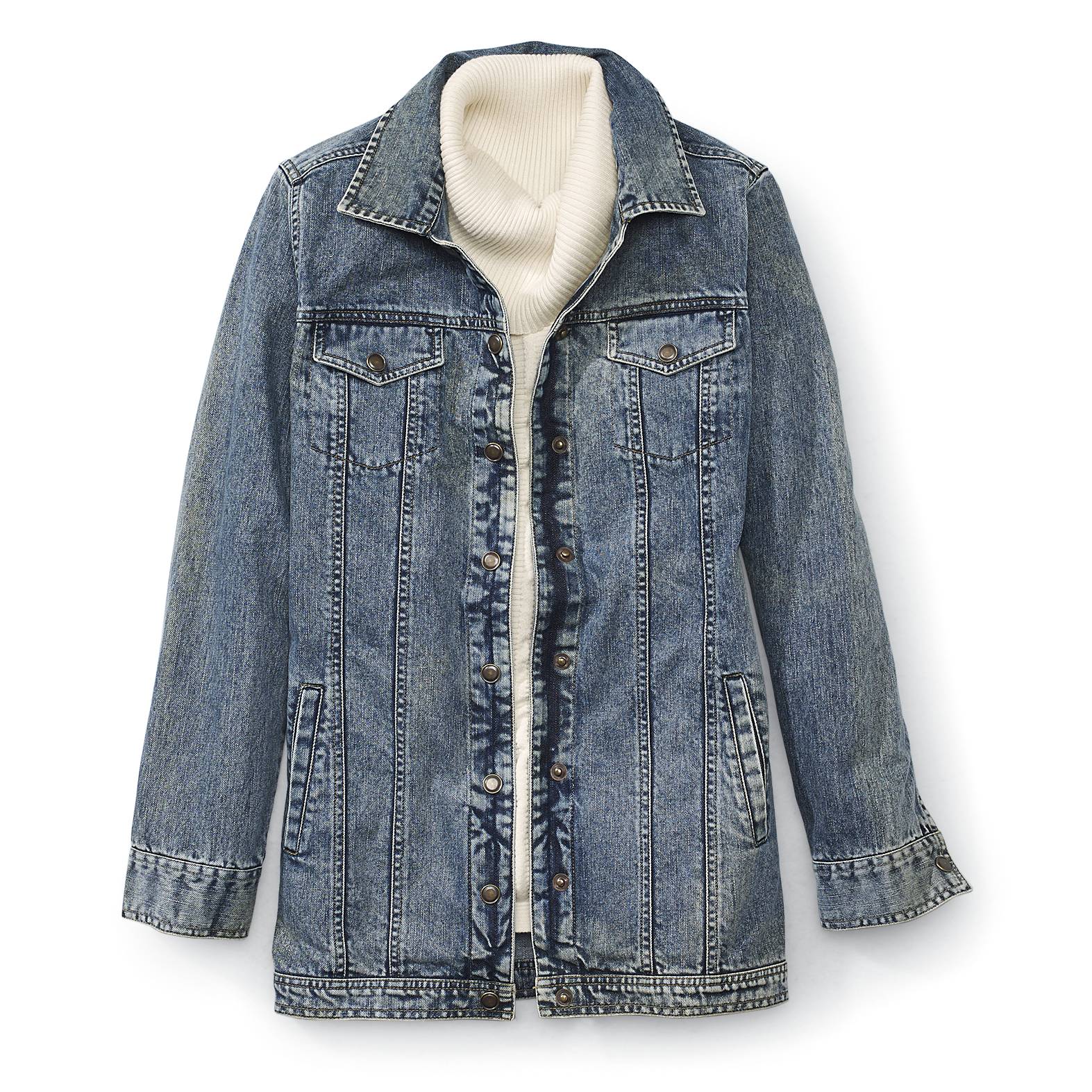 Longer-Length Denim Jacket, Classic Styling with Snap Placket & Cuffs - Northstyle Catalog