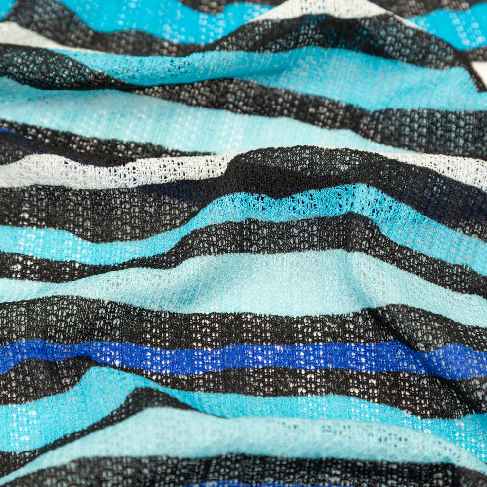 Blue, Black and White Wavy Striped Sweater Knit - Joann Fabrics