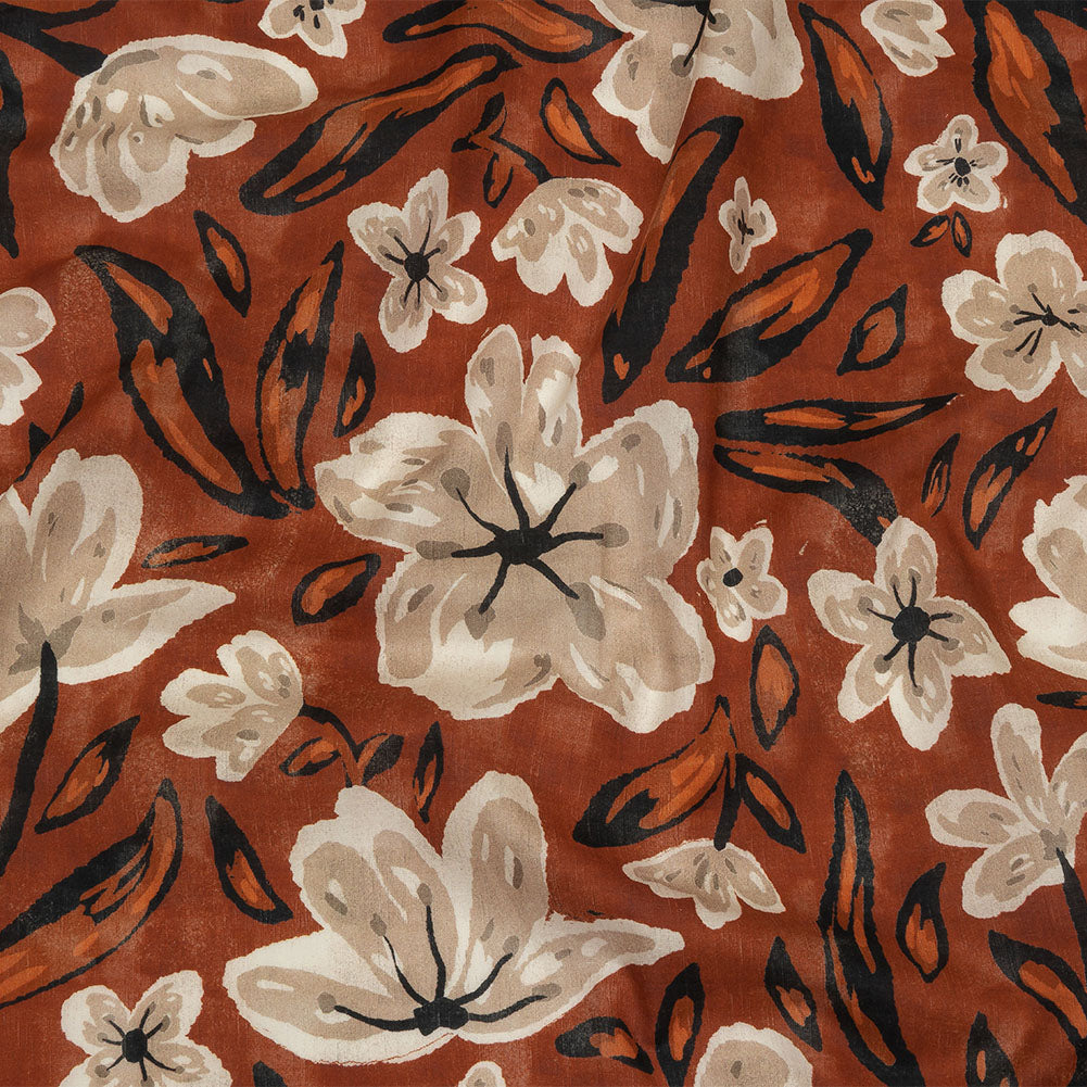 Cotton Voile - Burnt Orange Painterly Floral - Wildflower Walk Print - Mood Exclusive Rockland Collection - Joann Fabrics