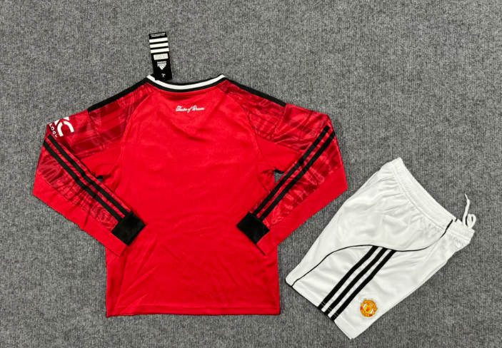 2025/2026 Long Sleeve Manchester United Home Football Jersey 1:1 Thai quality Kids Size