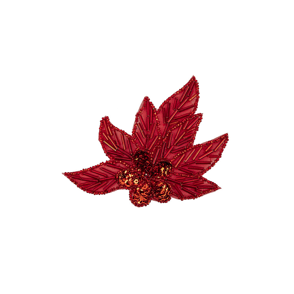 Vintage Red Sequins and Red-lined Bugle Beaded Floral Applique with Rhinestone Center - 4
