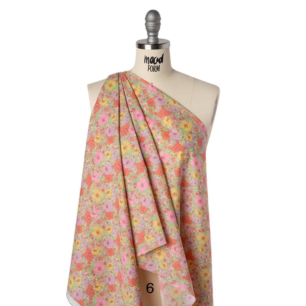 Liberty Fabrics Tana Lawn® - Meadow Song Pink, Yellow and Lime Green Flower Field - Joann Fabrics