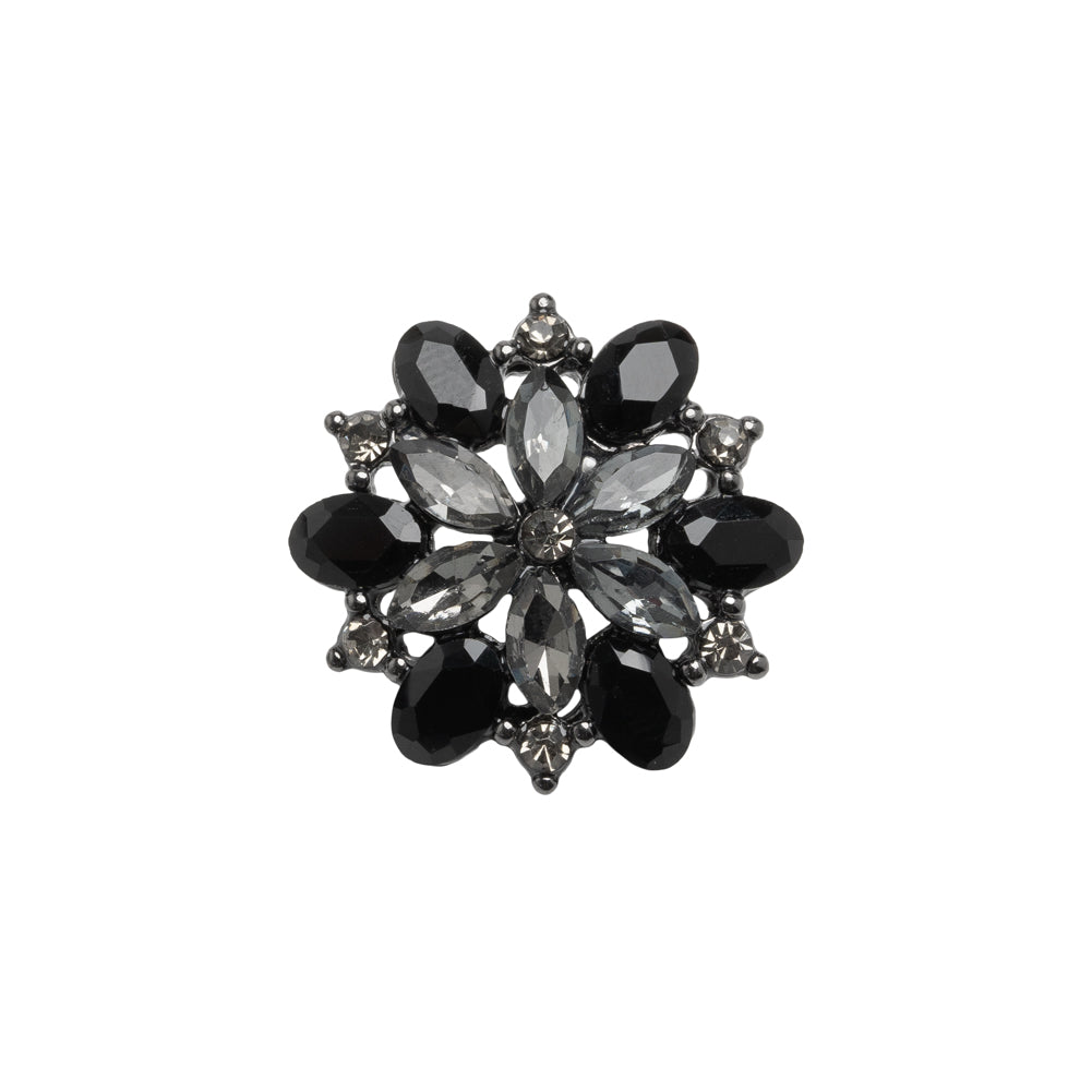 Rhinestone and Metal Shank Back Button - 32L/20mm - Black Diamond and Gunmetal Little Open Flower - Joann Fabrics