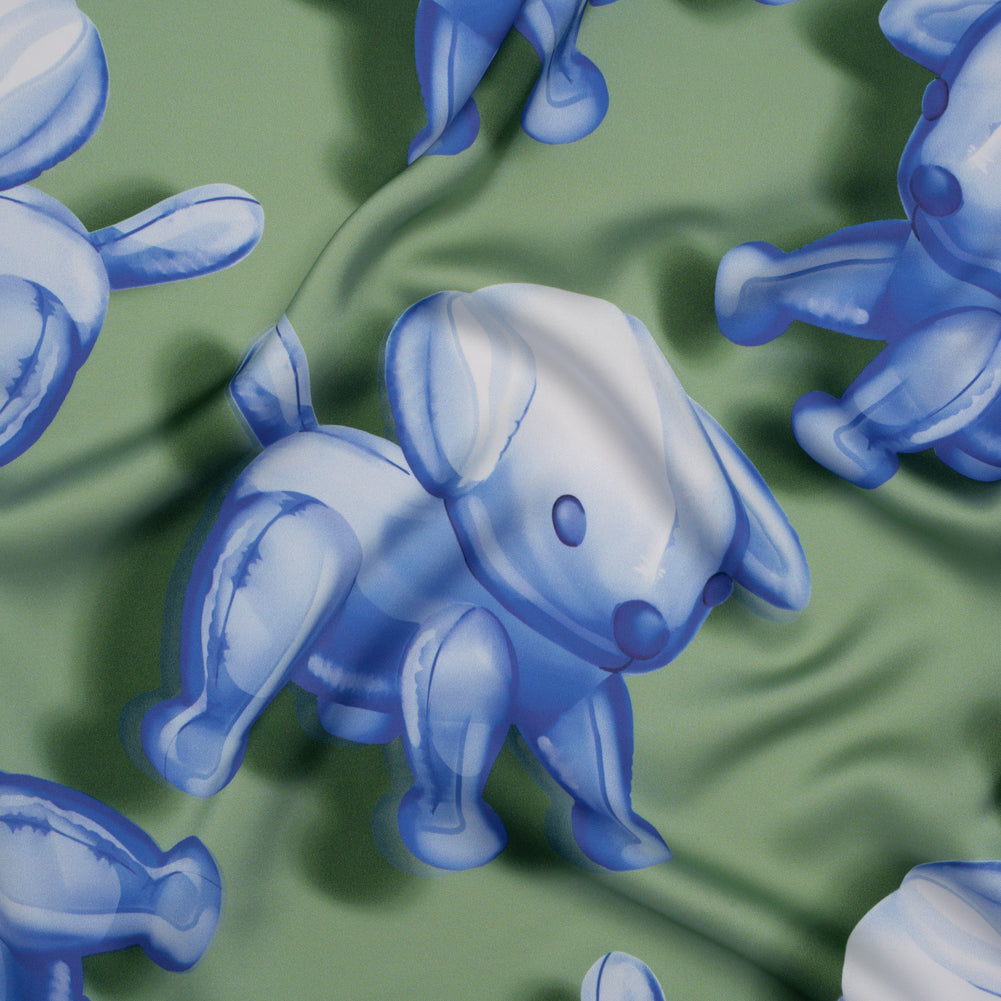 Polyester Satin - Blue and Green Inflatable Dogs - Mood Exclusive Pup Pop Print - Joann Fabrics