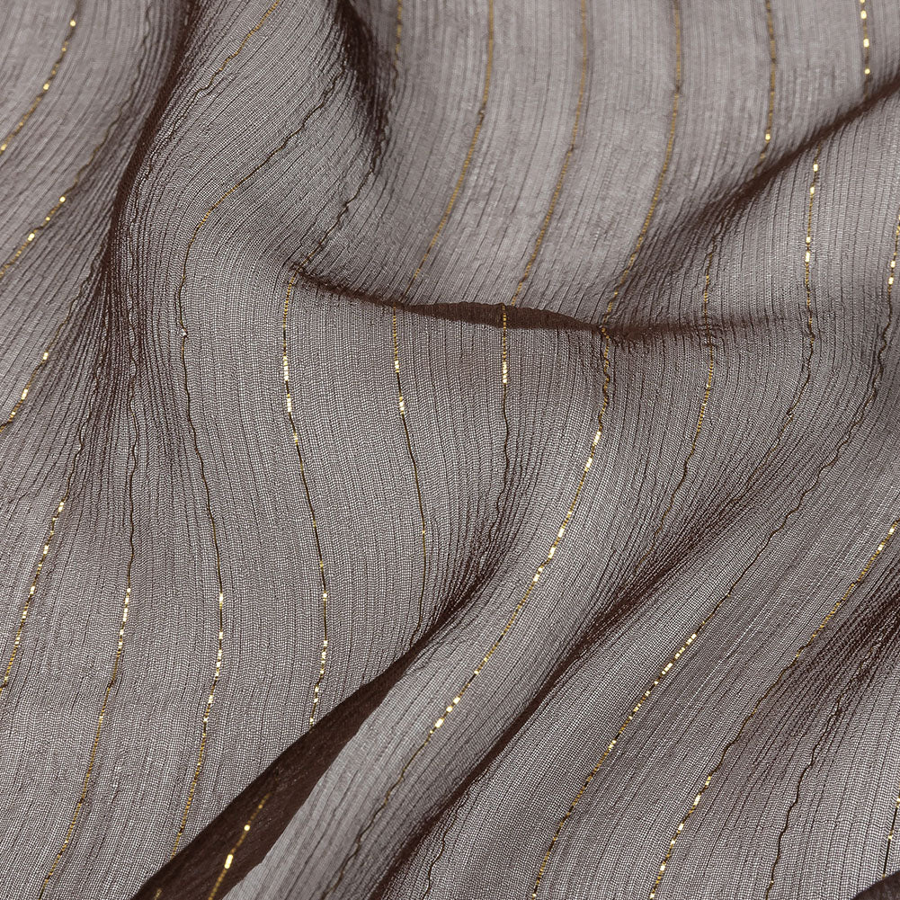 Famous Australian Designer Brown and Gold Metallic Pinstripes Crinkled Silk Chiffon - Joann Fabrics