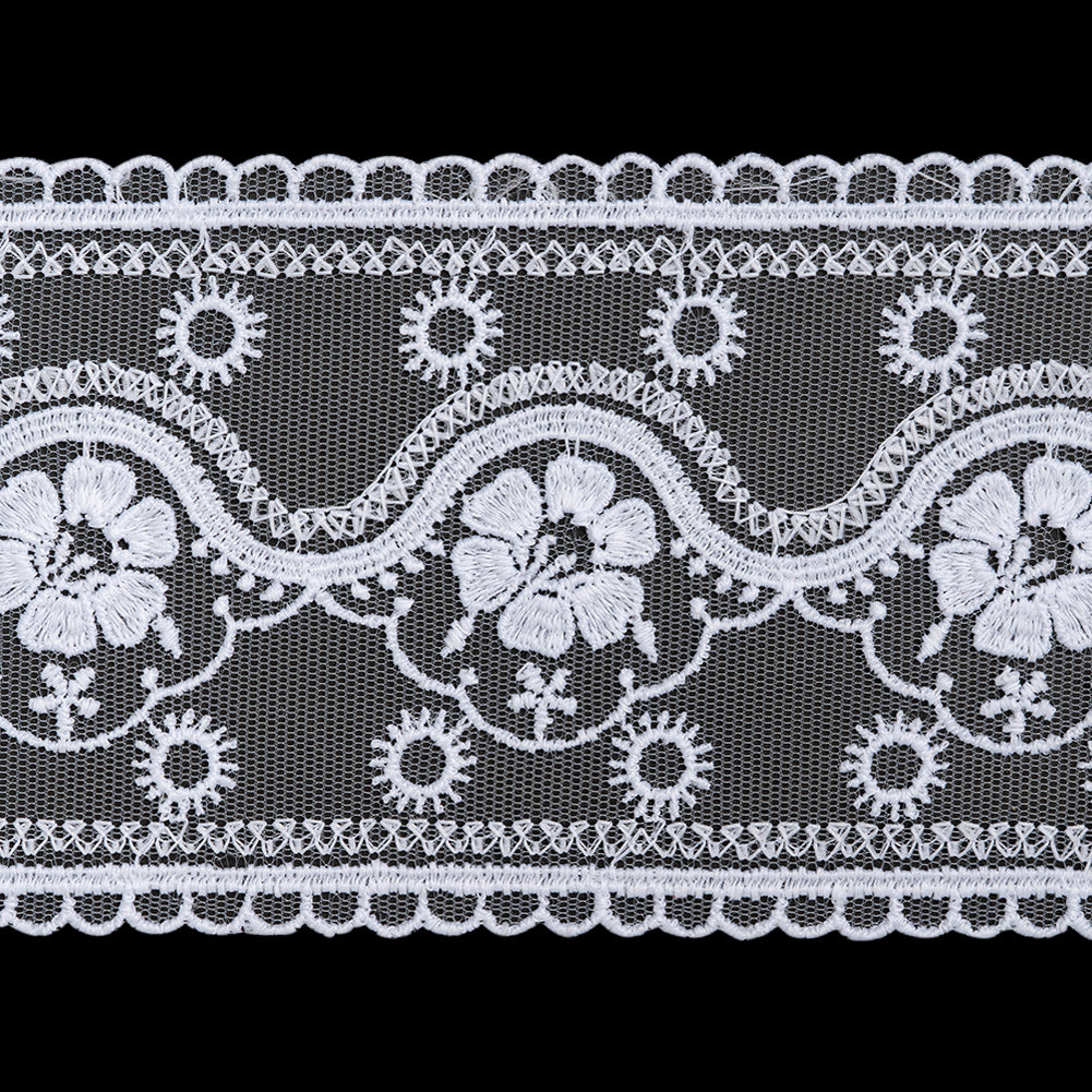 Embroidered Lace Tulle Trim with Scalloped Edges - 3.5