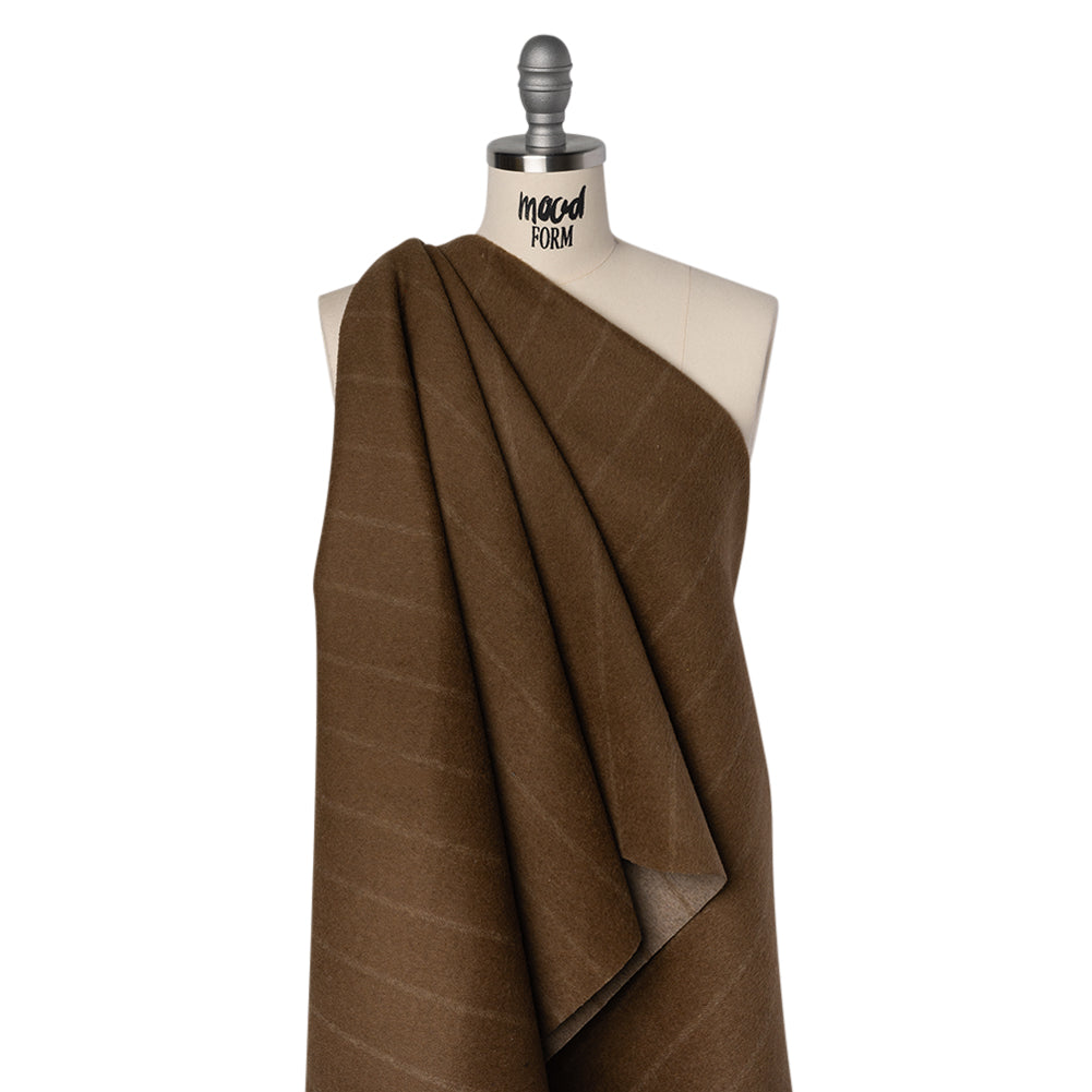 Brushed Wool Double Cloth Coating - Taupe and Warm Brown Chalk Stripes - Deadstock - Joann Fabrics
