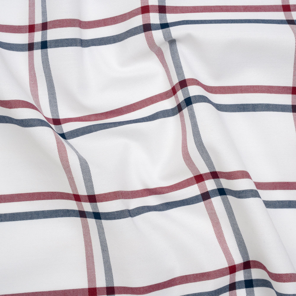Cotton Oxford Shirting - White, Navy and Dark Red Open Plaid - Deadstock - Joann Fabrics