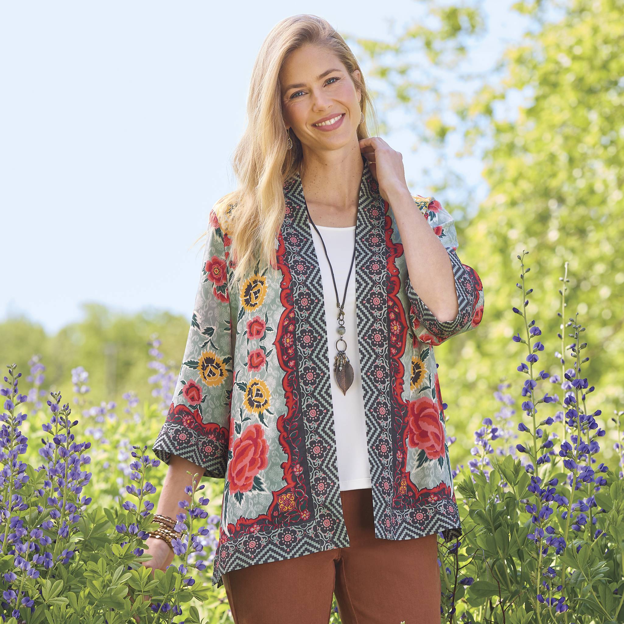 Border Print Floral Kimono - Northstyle Catalog