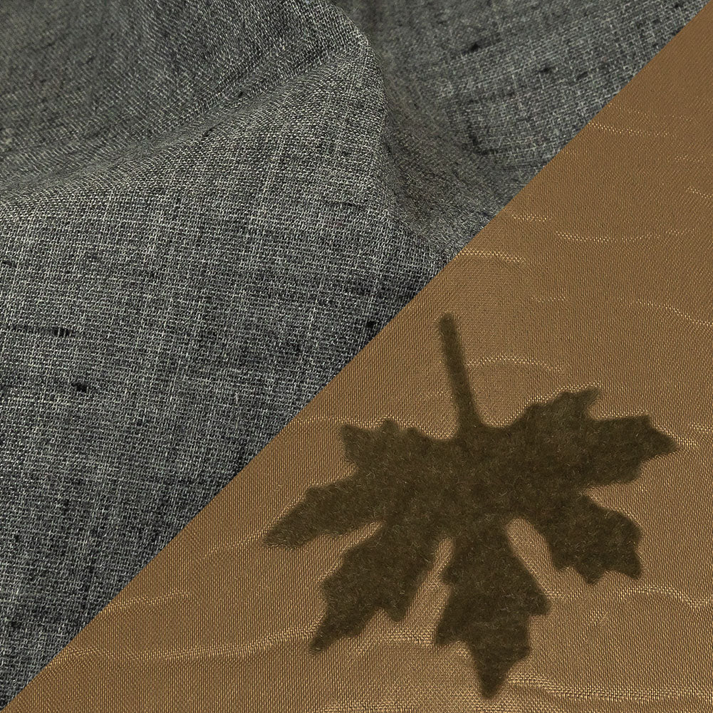 Khaki and Olive Flocked Leaves and Heathered Gray Bonded Double Faced Woven with Foam Core - Joann Fabrics