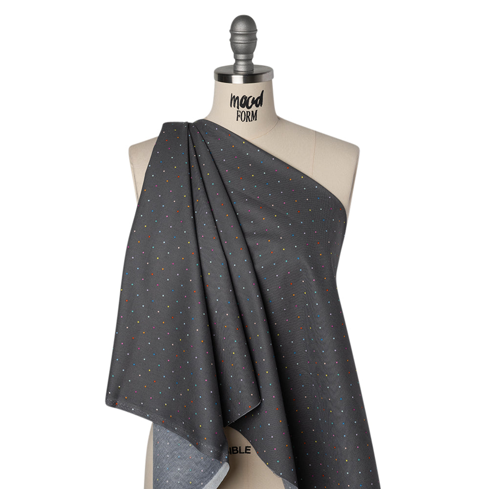 Printed Quilting Cotton by Ghazal Razavi for FIGO Studio - Gray and Rainbow Ditsy Dots - Dewfall Collection - Joann Fabrics