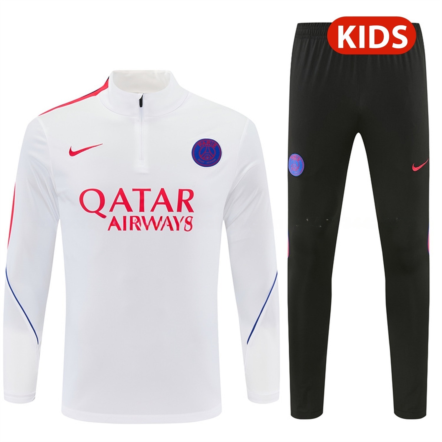 Paris Saint-Germain PSG 26-27 Kids Long Sleeve Training Set - White Top & Black Pants - UnitedFutballJersey