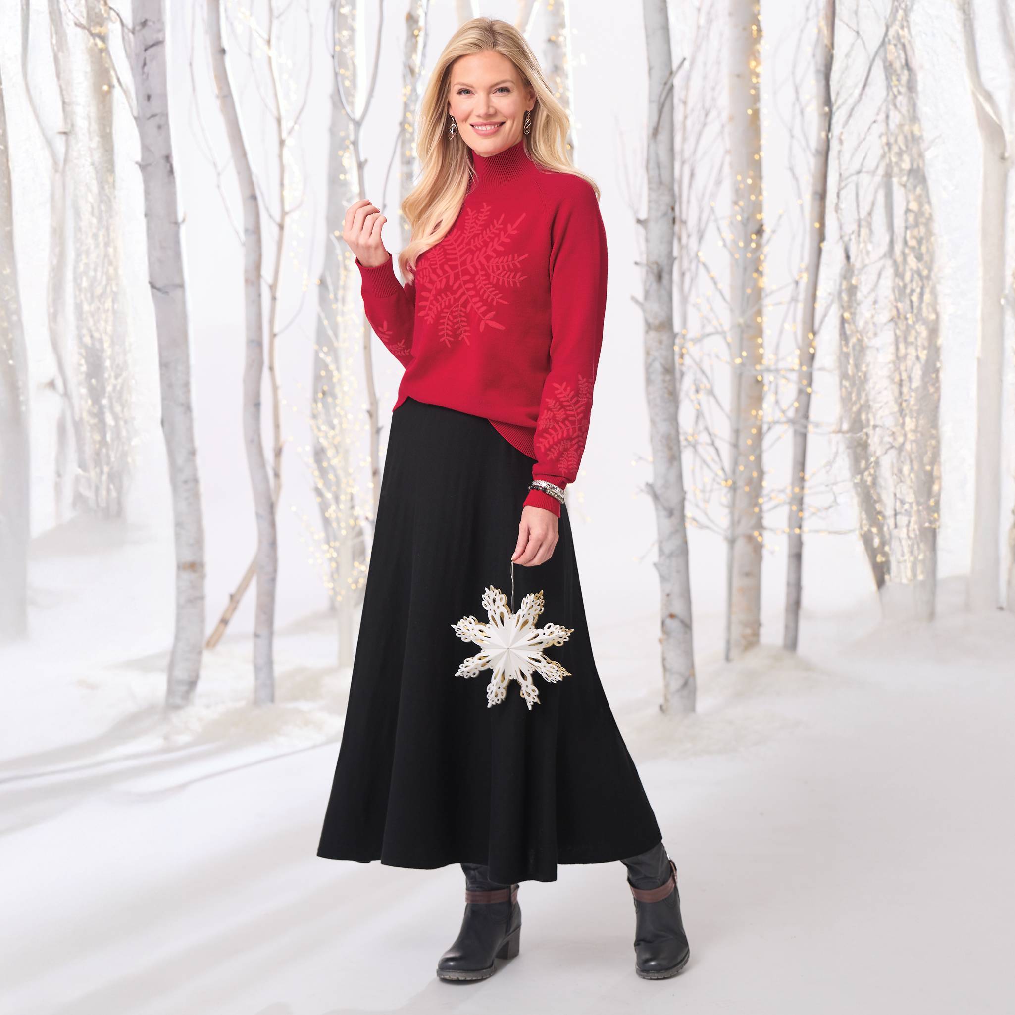 Embroidered Mockneck Sweater, Red, Supersoft - Northstyle Catalog