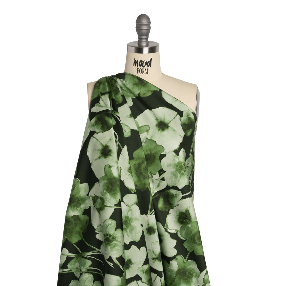 Stretch Cotton Sateen - Green Painterly Flowers - Coastal Clover Print - Mood Exclusive Acadia Collection - Joann Fabrics