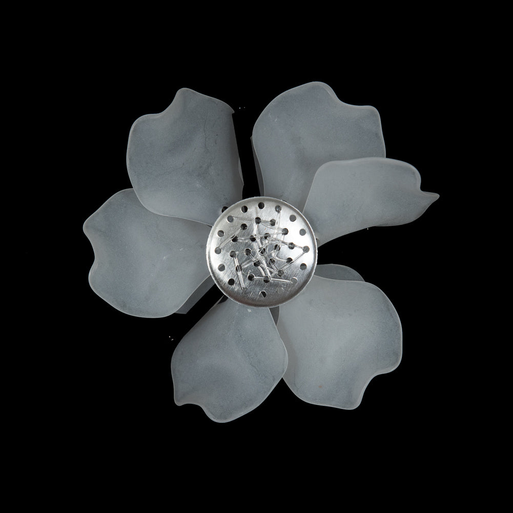 Italian Frosted White 3D Flower Applique with Black Beads - 2.5