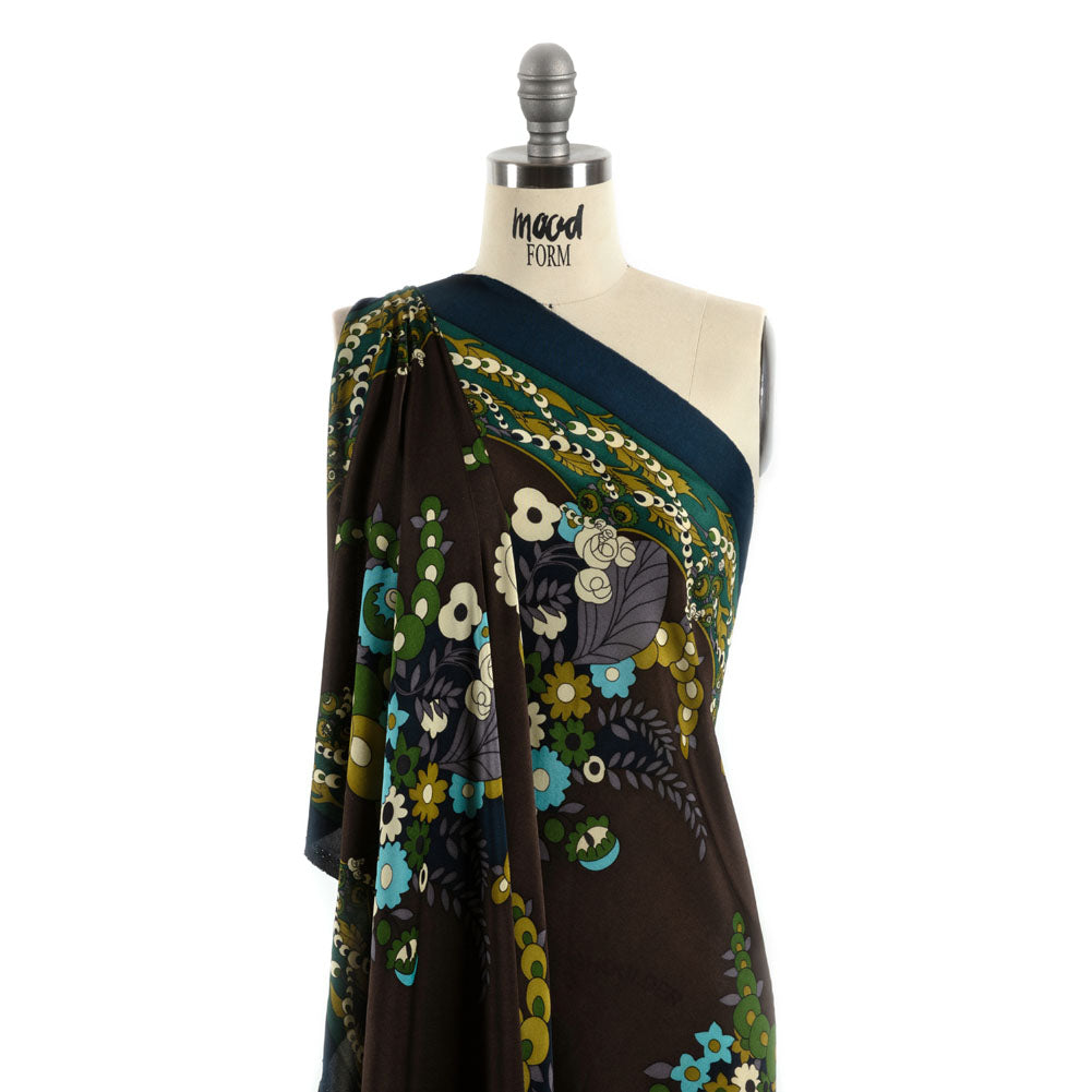 Blue, Brown and Green Floral Silk Jersey Panel - Joann Fabrics