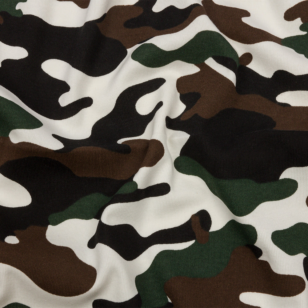 Green, Brown and White Camouflage Cotton Rib Knit - Joann Fabrics