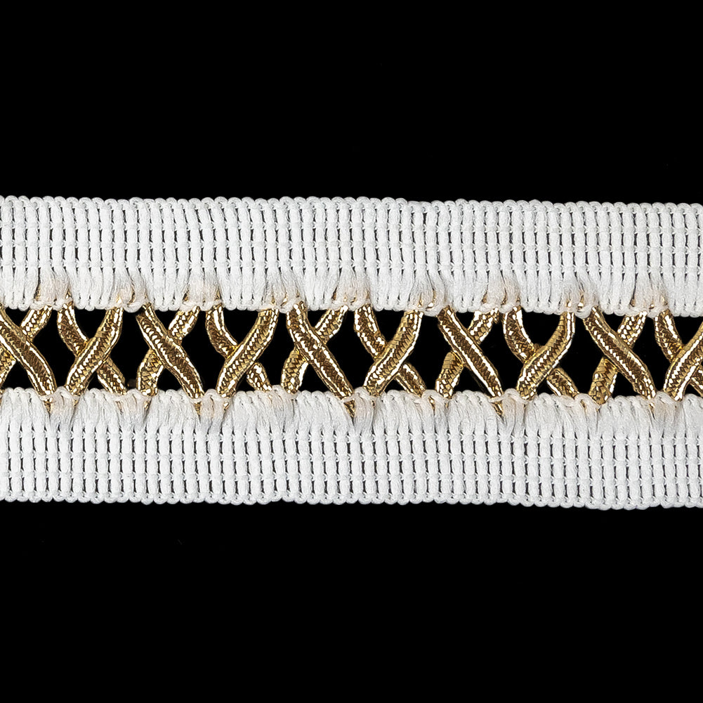 Cloud Dancer and Metallic Gold Criss Cross Lacing Braided Trim - 1.5
