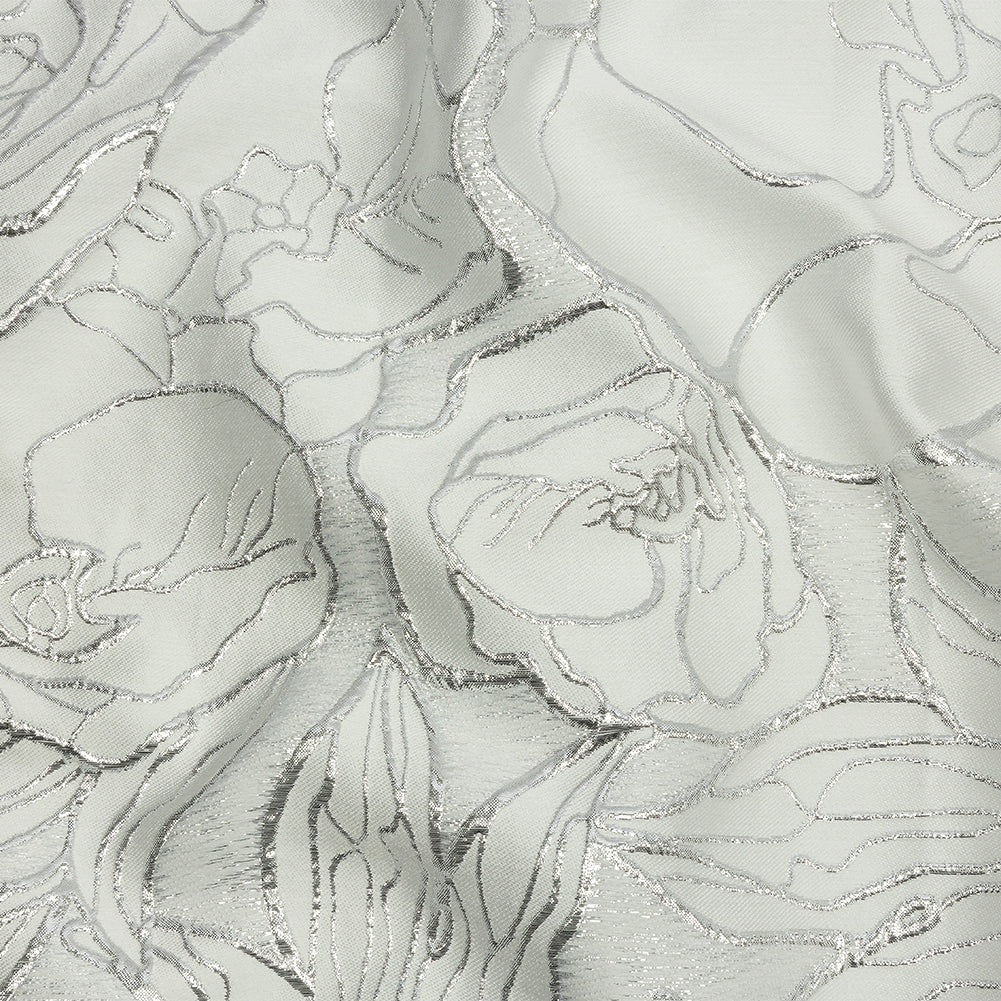 Metallic Silver and White Outlined Florals Luxury Brocade - Joann Fabrics