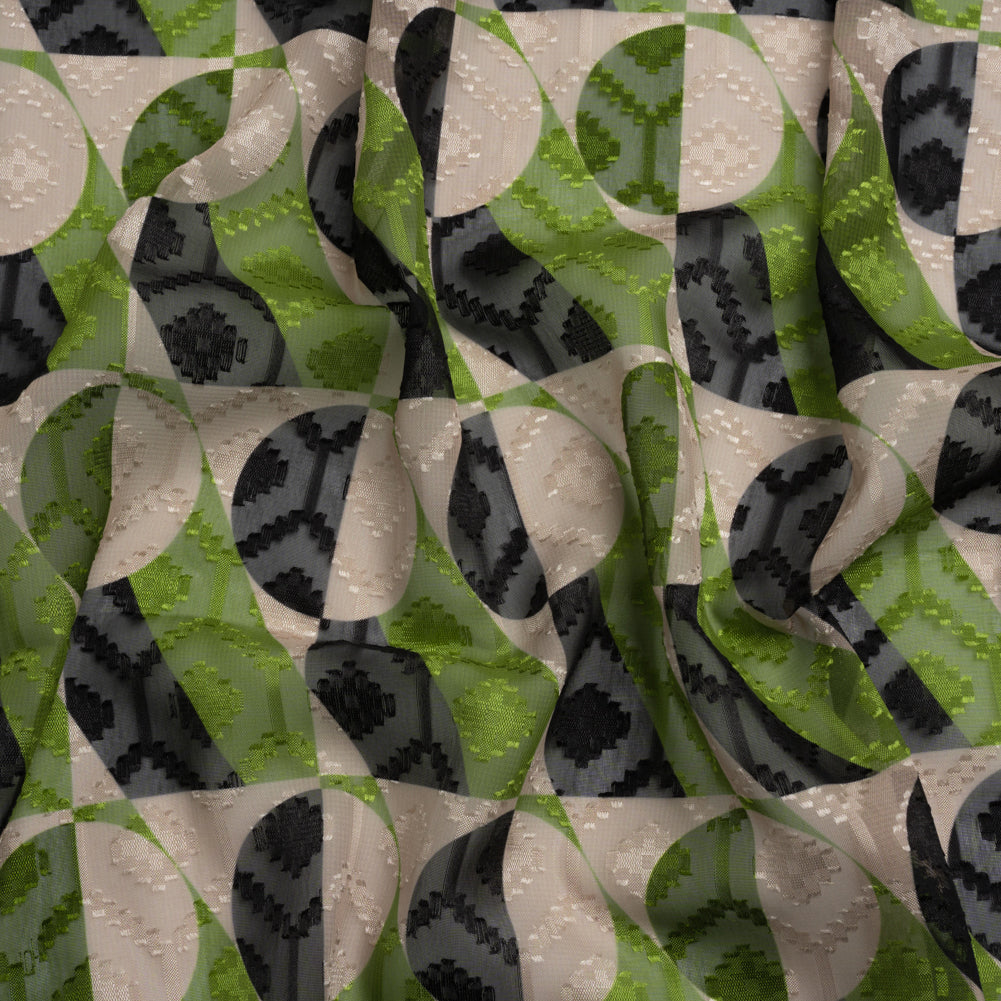 Geometric Burnout Polyester Woven Print - Green Circles and Rectangles - Mood Exclusive Floyd's Moon - Joann Fabrics
