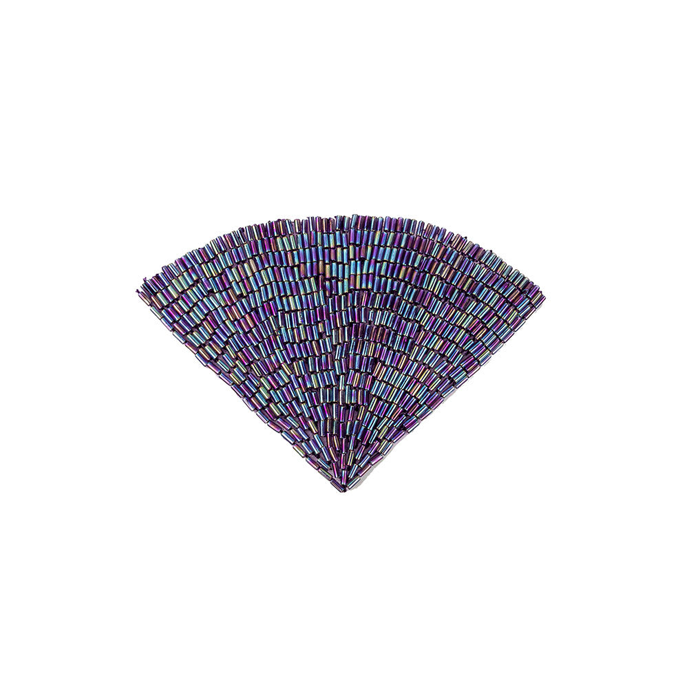 Vintage Lavender Iris Beaded Fan Applique - 3.5
