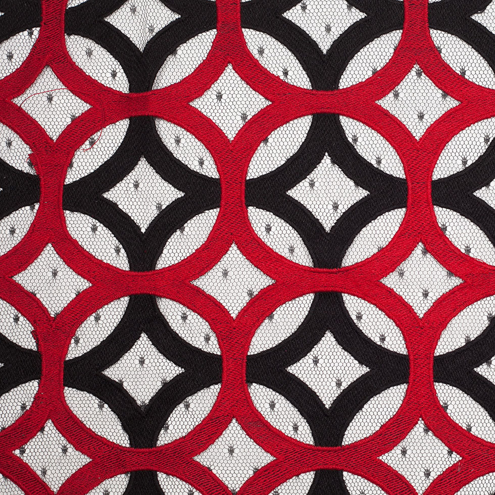 Black and Red Circular Geometric Nylon Lace with Netting - Joann Fabrics