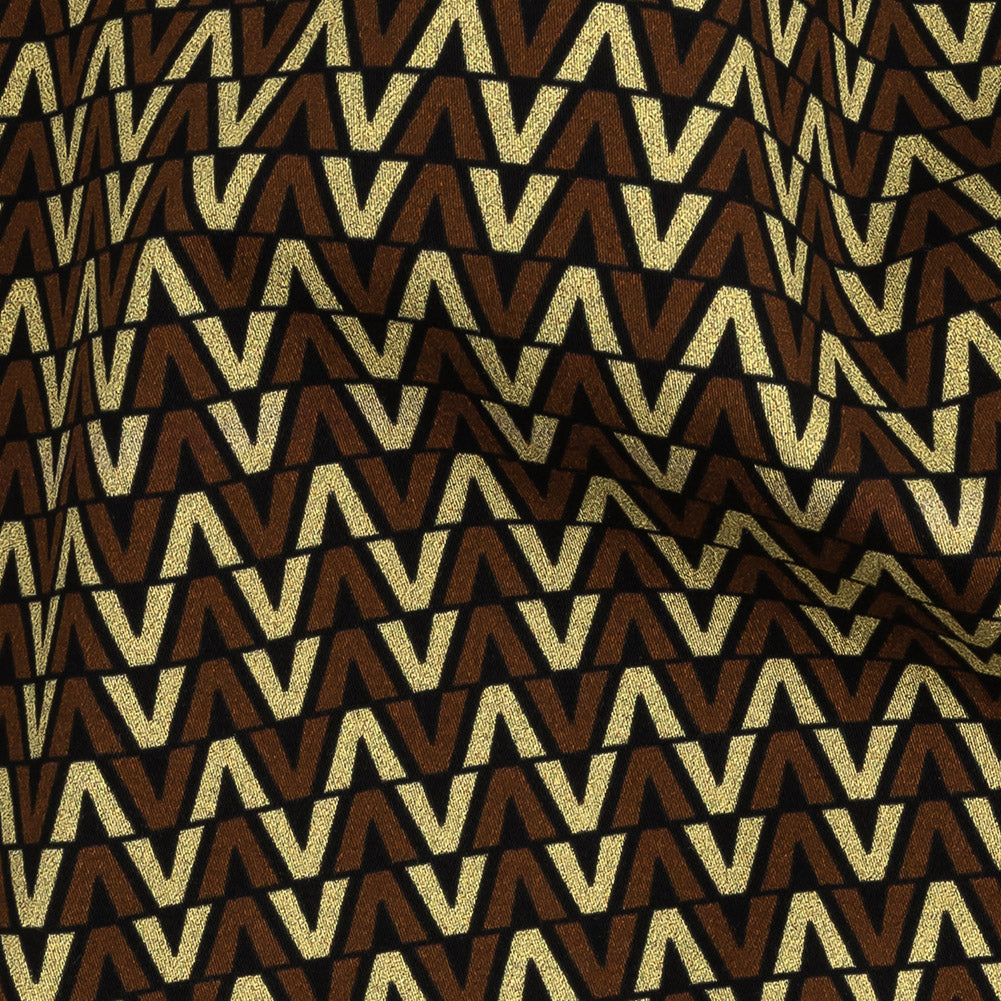 Stretch Cotton and Viscose Sateen Print - Brown and Cream Skinny Chevron - Mood Exclusive V for Visionary - Joann Fabrics