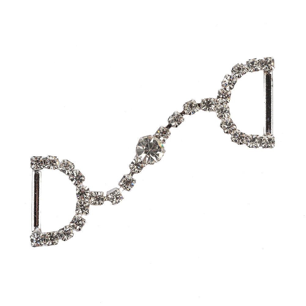Vintage Swarovski Crystal Rhinestones and Silver Metal Dress Trim Ornament - 0.875