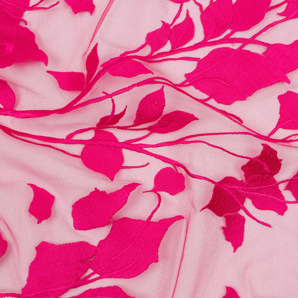 Embroidered Tulle Lace - Fuchsia Leafy Branches - Magnolia Collection - Joann Fabrics