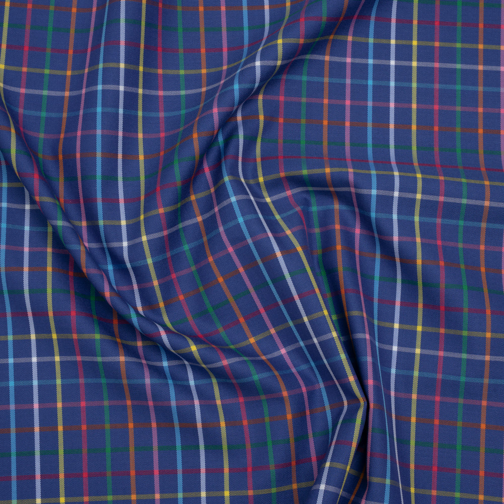 Cotton Twill Shirting - Blue and Rainbow Windowpane Checks - Deadstock - Joann Fabrics