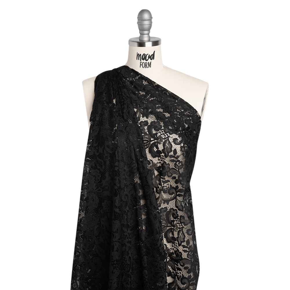 Nylon and Rayon Raschel Lace Panel with Finished Edges - Black Florals and Curls - Joann Fabrics