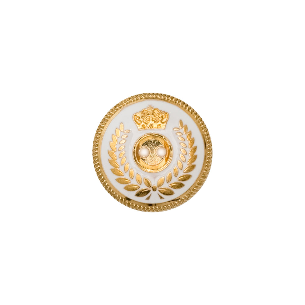 Italian Gold and White 2-Hole Crest Button - 24L/15mm - Joann Fabrics