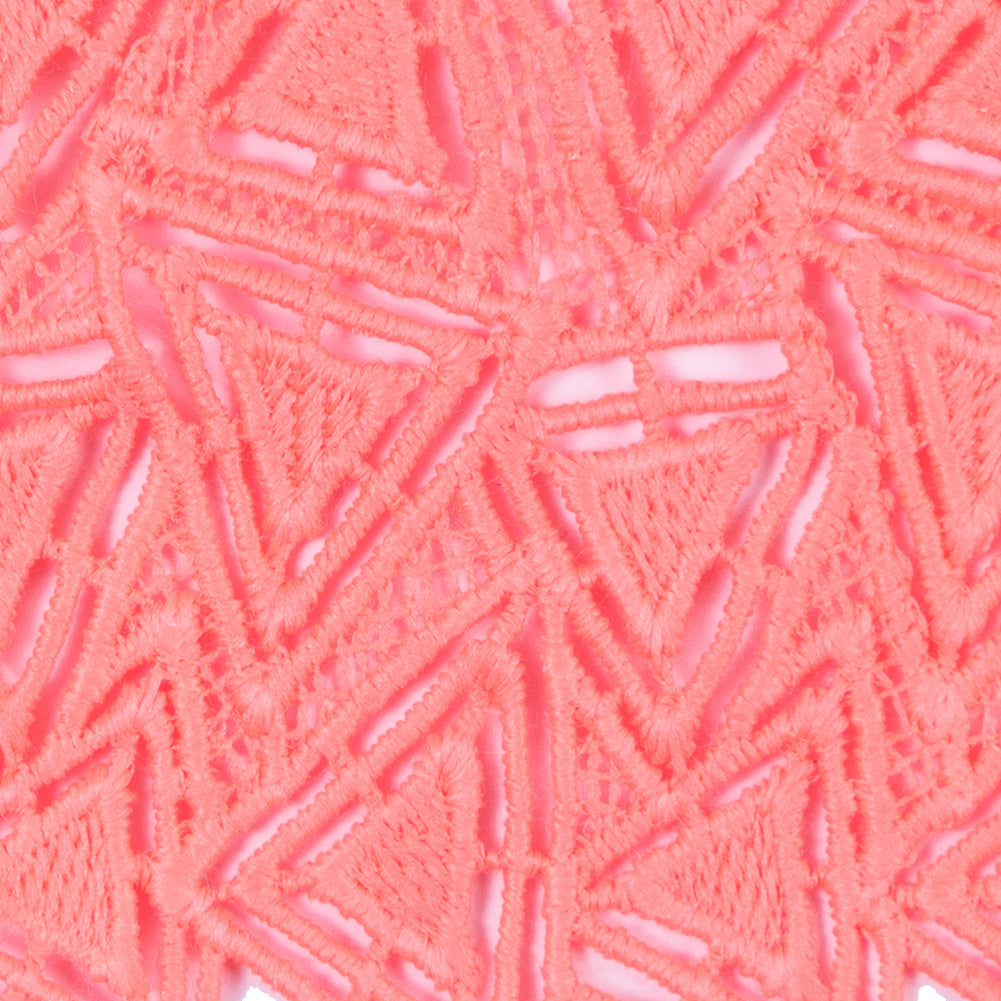 Neon Coral Geometric Venise Lace Trim - 3.25