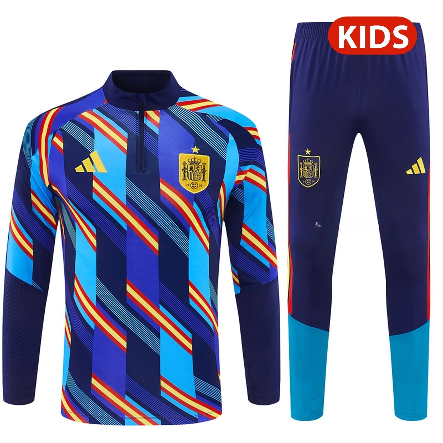 Spain 2026 Camouflage Kids Long Sleeve Training Set - Blue Top & Deep Blue Pants - UnitedFutballJersey