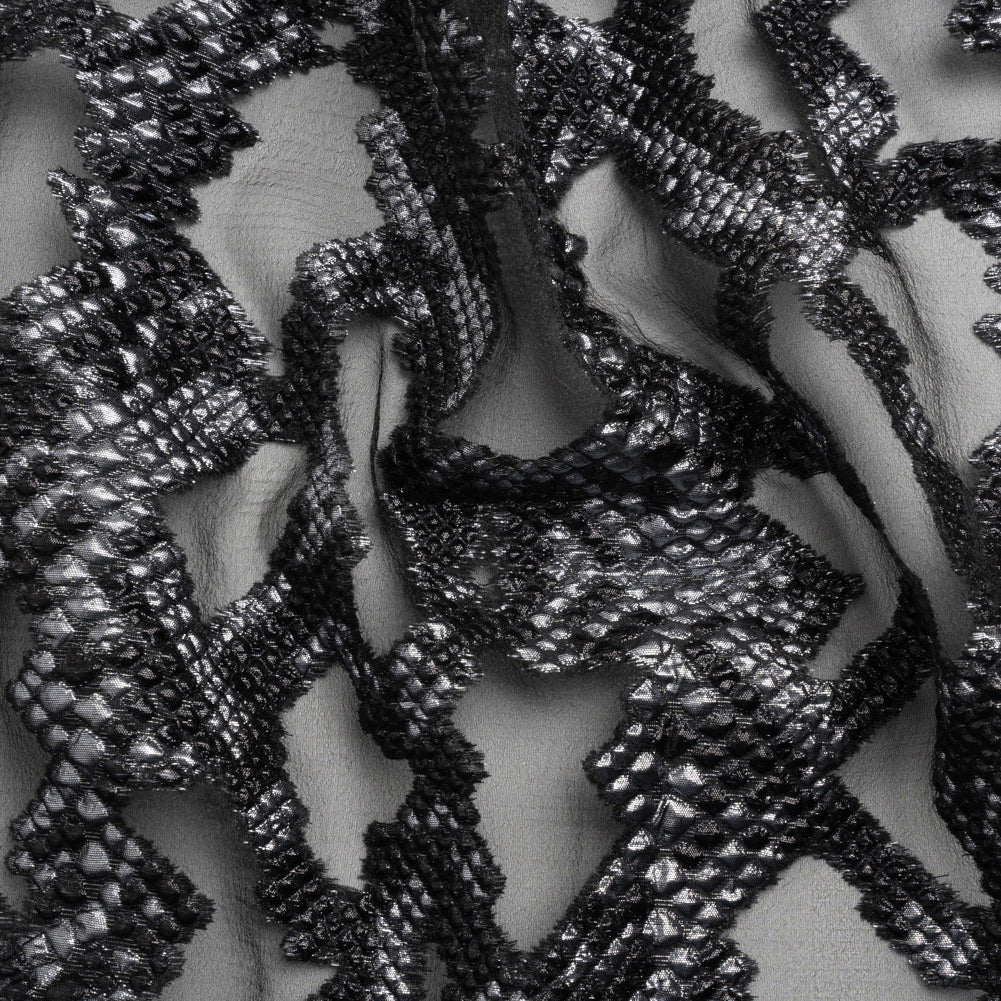 Metallic Gray and Black Snakeskin Sprawl Burnout Luxury Brocade - Joann Fabrics