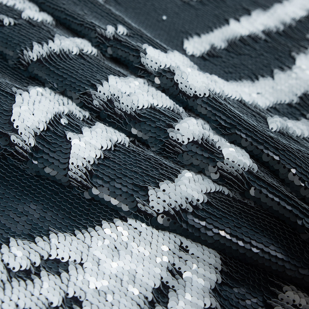 Italian Reversible Blue and White Sequins on a Navy Rayon Jersey - Joann Fabrics