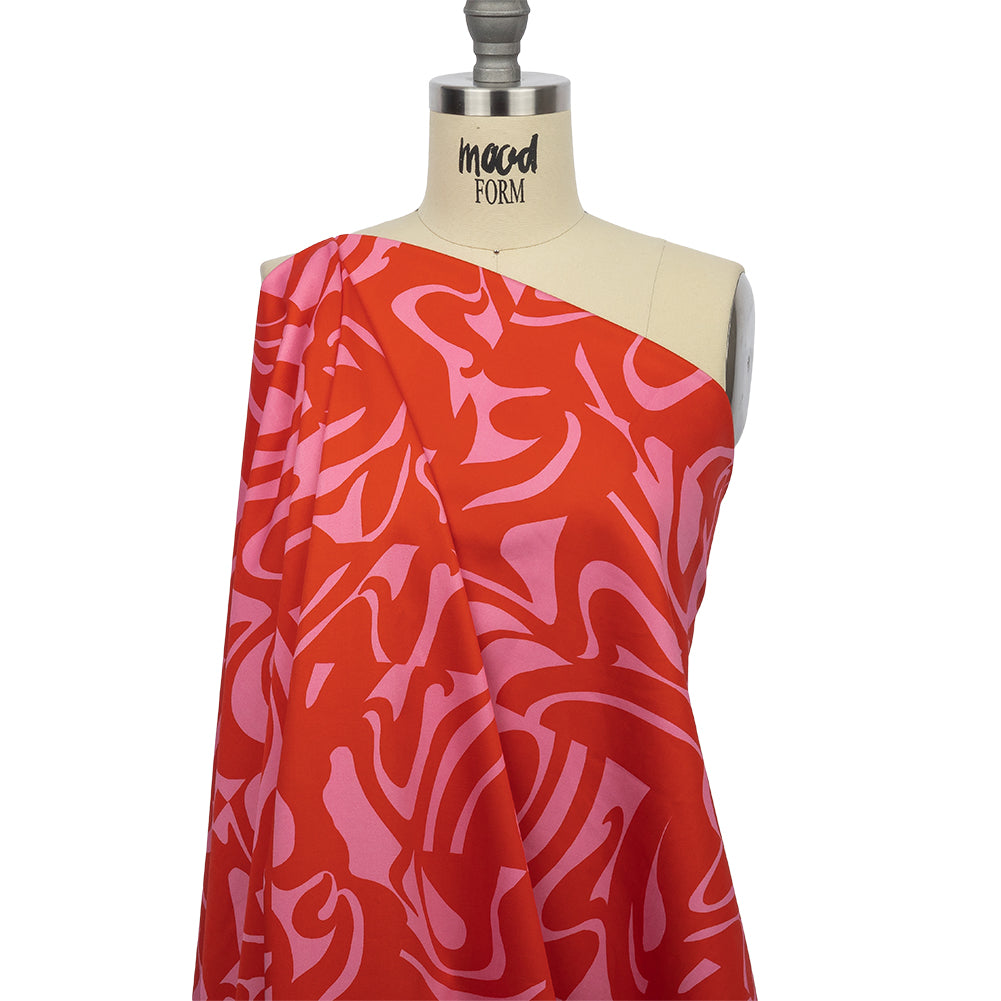 Stretch Cotton Sateen - Pink and Red Abstract - Show Goes On Print - Mood Exclusive Metro Collection - Joann Fabrics