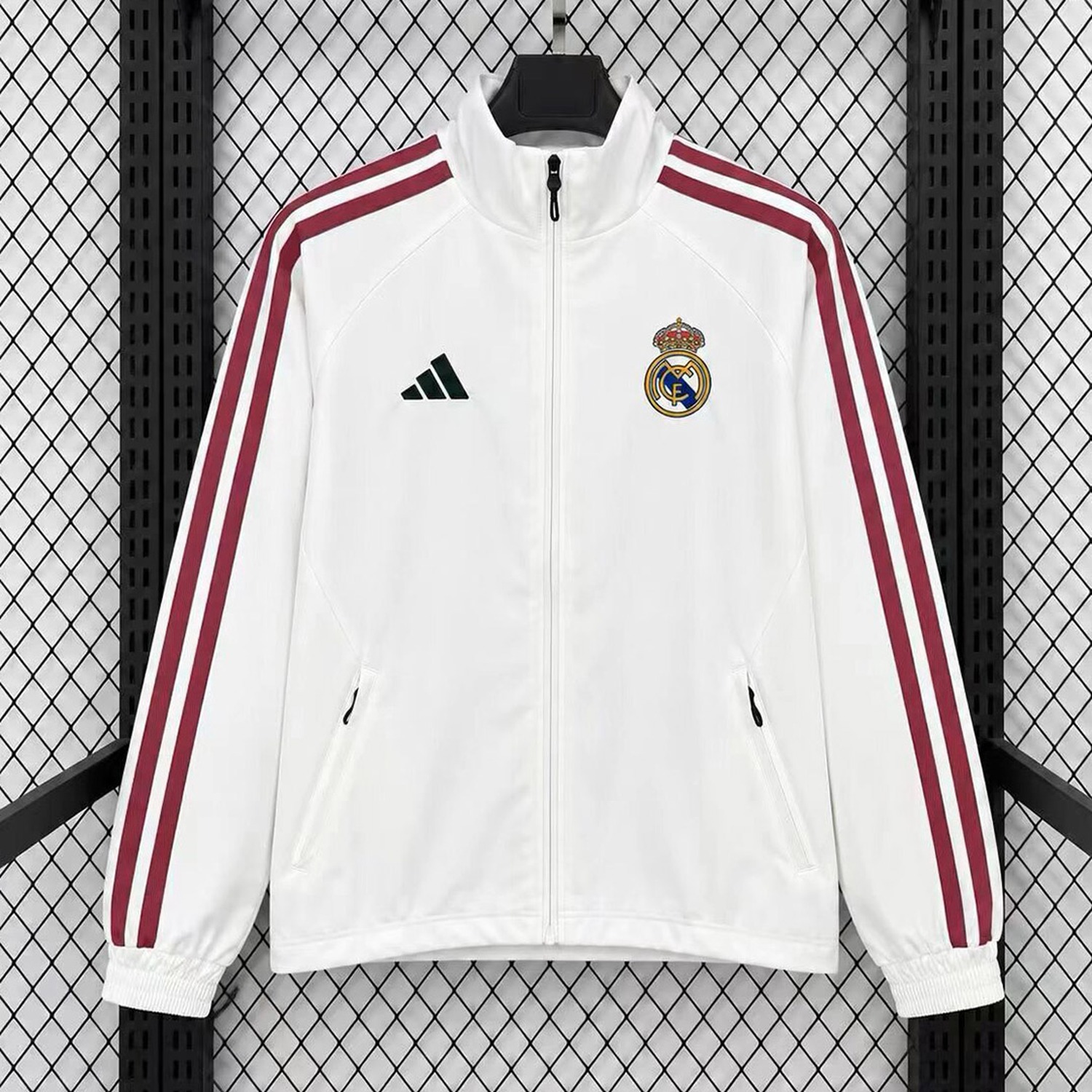 Real Madrid 26-27 Home Windbreaker Jacket - White With Maroon - UnitedFutballJersey