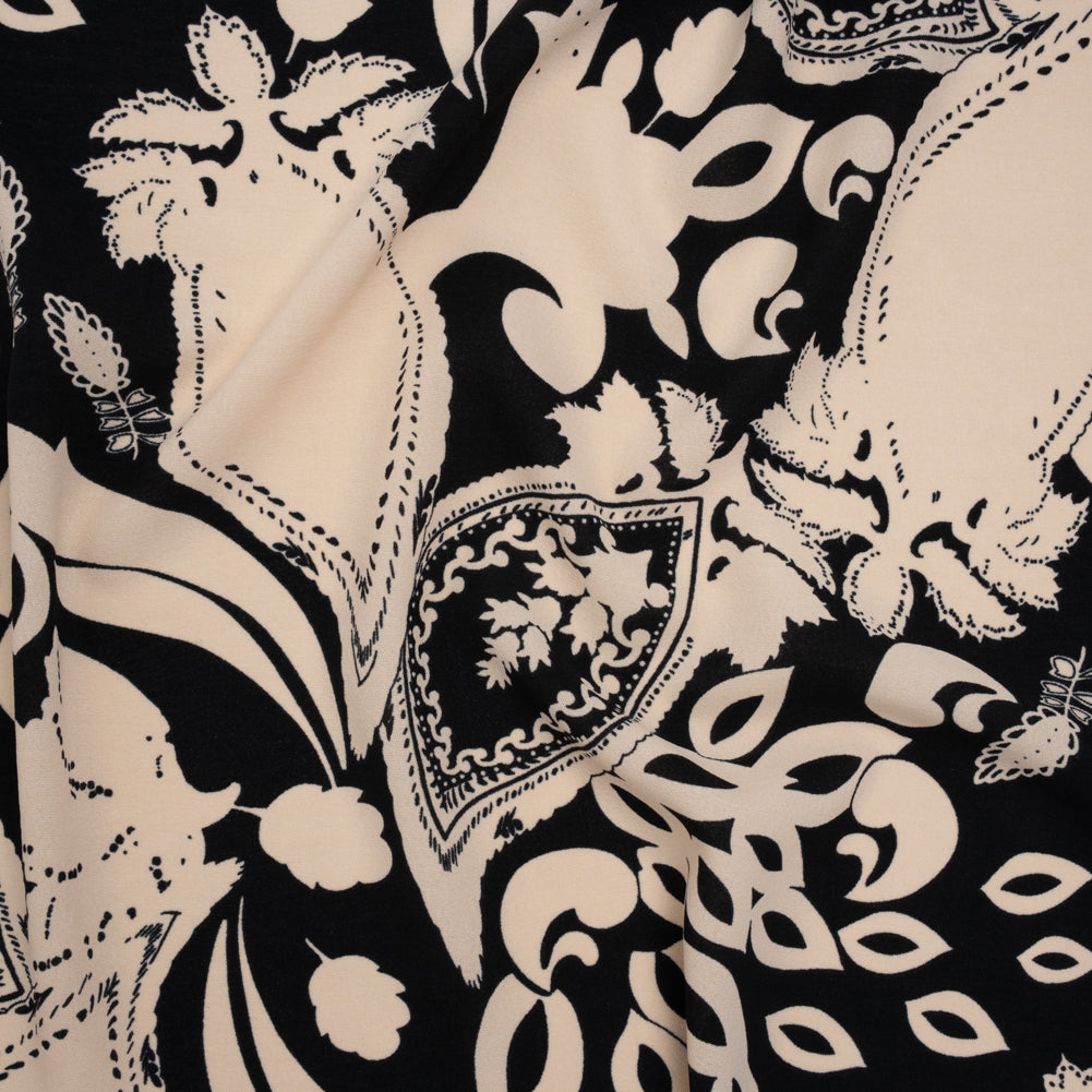 Polyester Crepe Print - Black and Beige Paisley - Designer Deadstock - Joann Fabrics