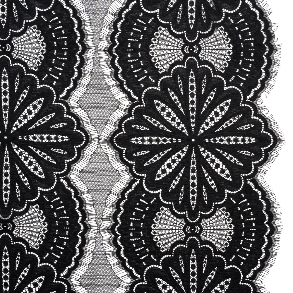Raschel Lace Panel with Scalloped Finished Edges - Black Floral Medallion Stripes - Joann Fabrics