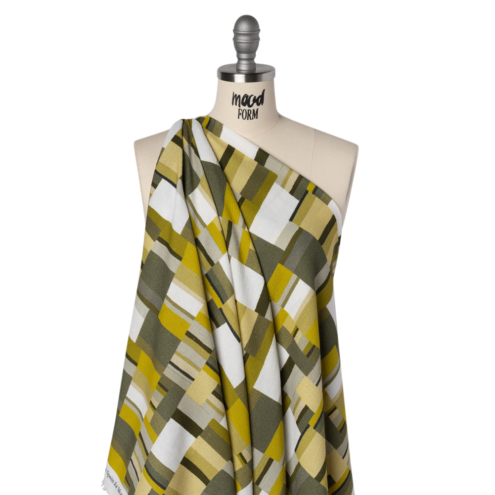 Slubbed Gauzy Cotton Woven - Golden Olive, Light Yellow and Dark Olive Green Blocks - Mood Exclusive Geode Geometry Print - Joann Fabrics