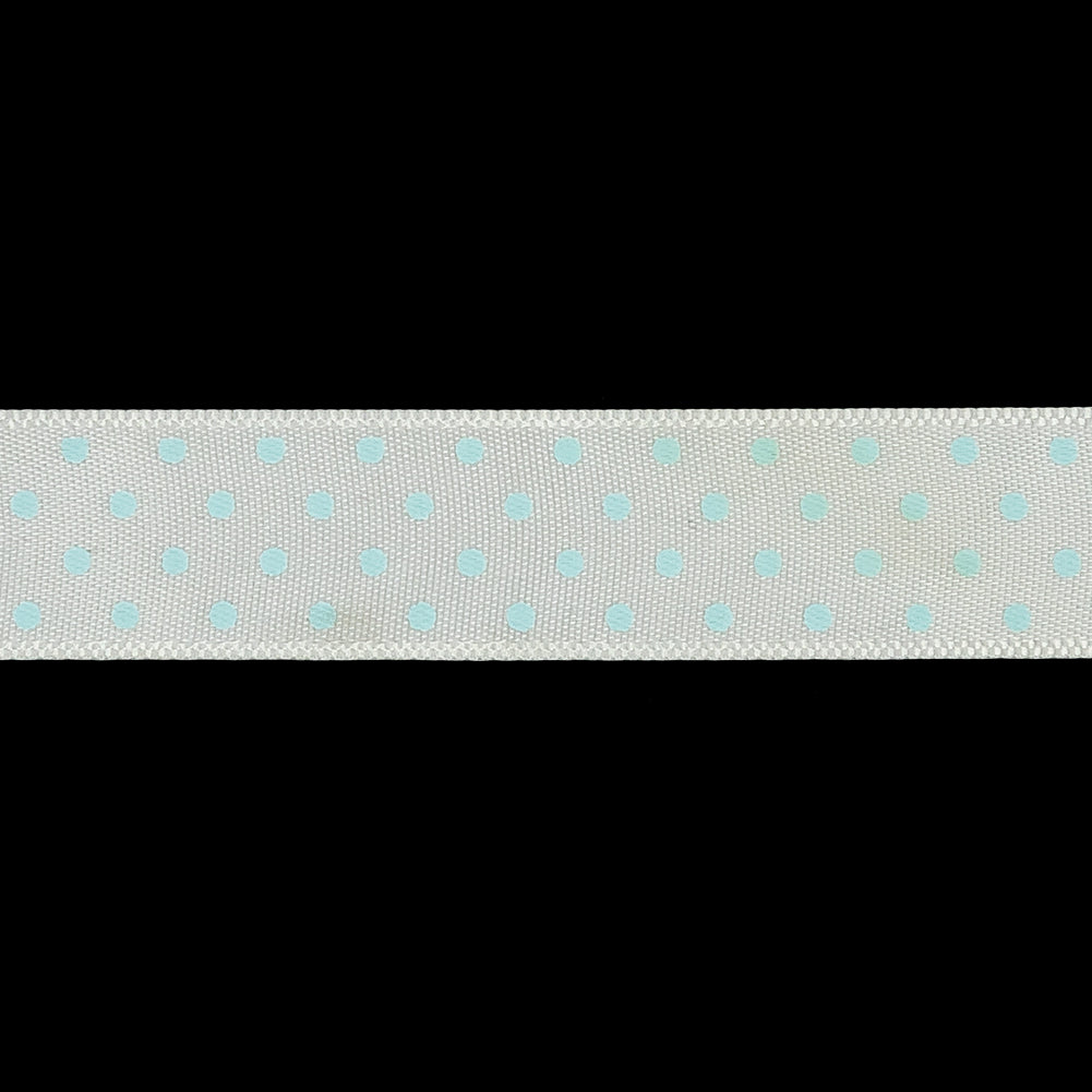 White and Baby Blue Polka Dot Satin Ribbon - 0.625