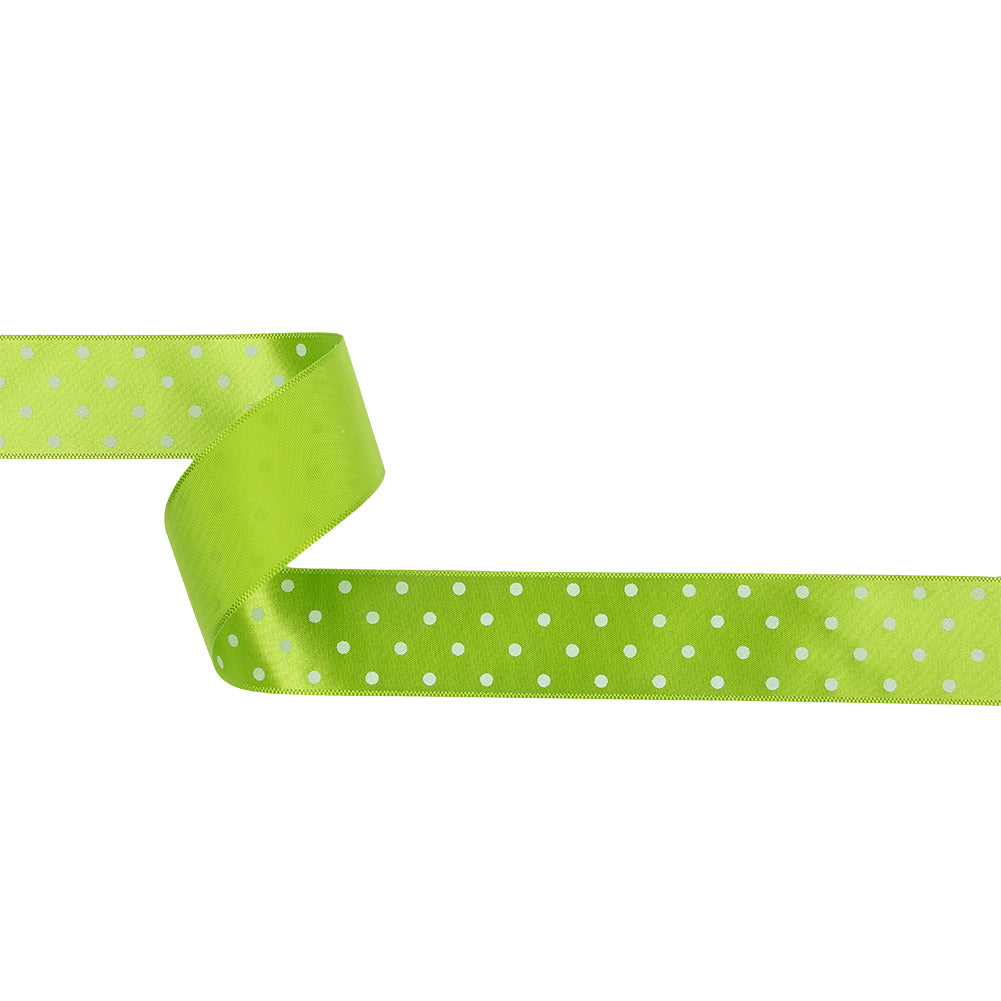 Lime and White Polka Dot Satin Ribbon - 1