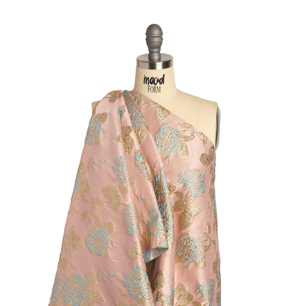 Metallic Gold, Baby Blue and Pink Floral Luxury Brocade - Joann Fabrics