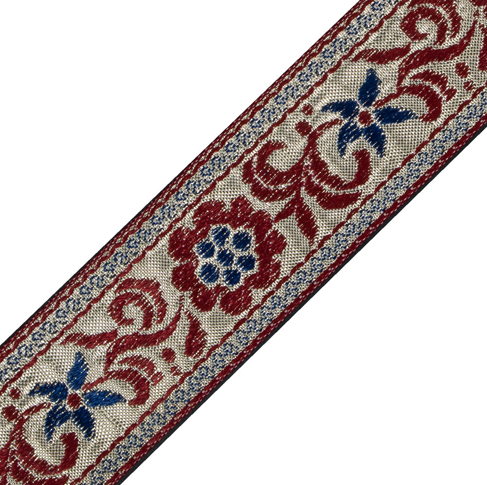 Metallic Gold and Red Floral Jacquard Ribbon - 1.5